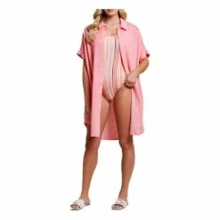 Women's Tribal Cringled Collared Shirt Dress Swim Cover Up